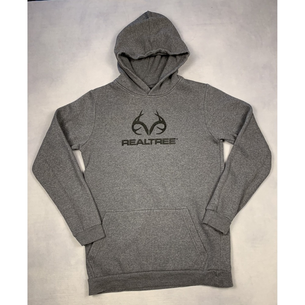 Realtree Hoodie Youth XXL Gray Logo Pullover Hunting Outdoors Sweatshirt